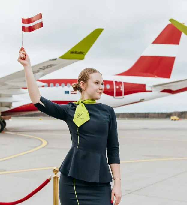 Crew in front of special livery aircraft